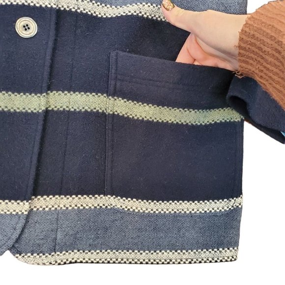 90s Boyfriend Blazer Navy Blue Striped  Wool Blend‎ Preppy Sz Small - Picture 4 of 11